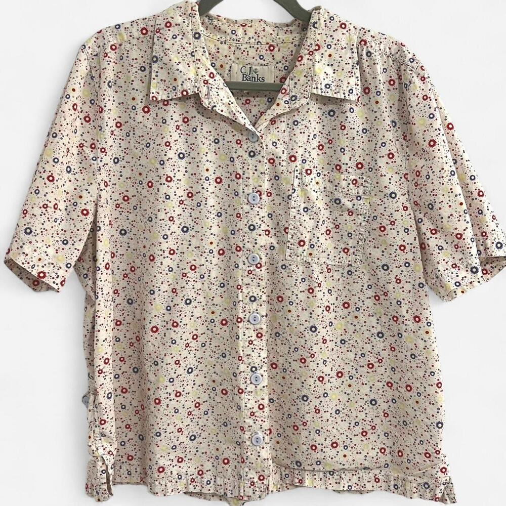 Vintage 80s/90s CJ Banks Colorful + Floral Button Up Top 100% Cotton
